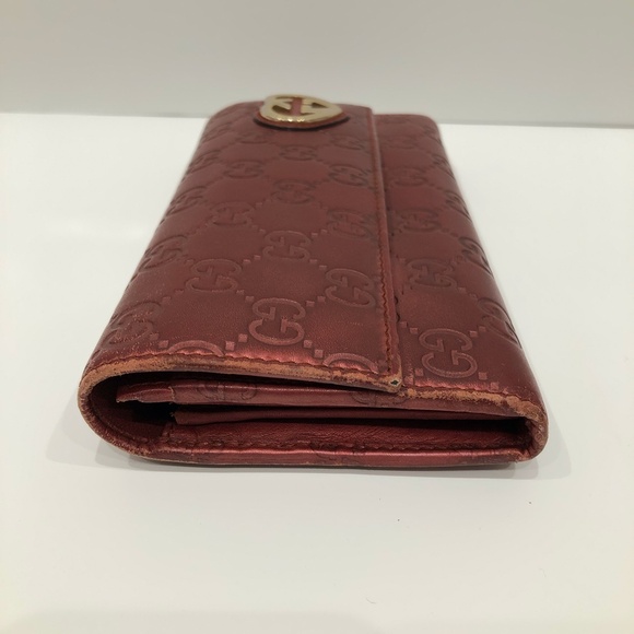 Gucci Burgundy Leather Long Wallet Sku#84577 (Gently used,discoloration,rubbing) - Picture 4 of 16